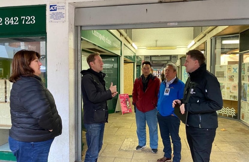 Pictured; Steve Brine MP with Neil, Heather, Tracey and Siu Hai in Kings Walk on Friday.