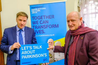 Pictured; Steve Brine MP with patient advocate, Barrie Smith, at an event in the House of Commons.